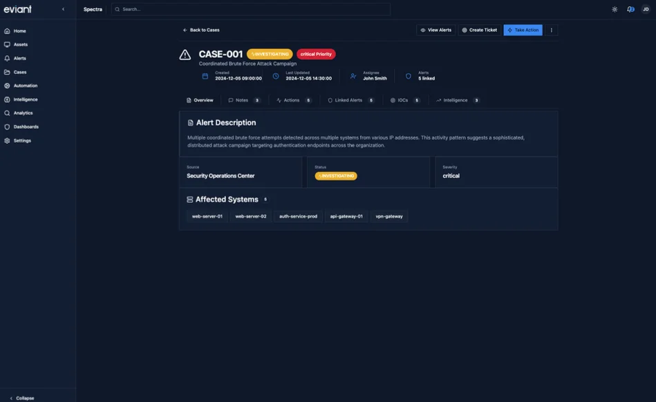 Spectra security platform interface