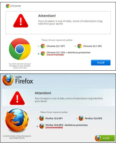 Fake browser update error message